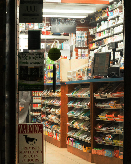 The entrance of a smoke shop.