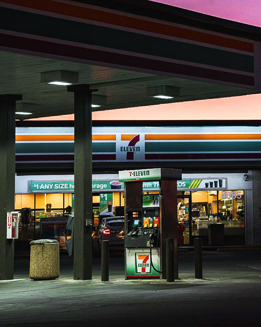 Gas station during sunset.